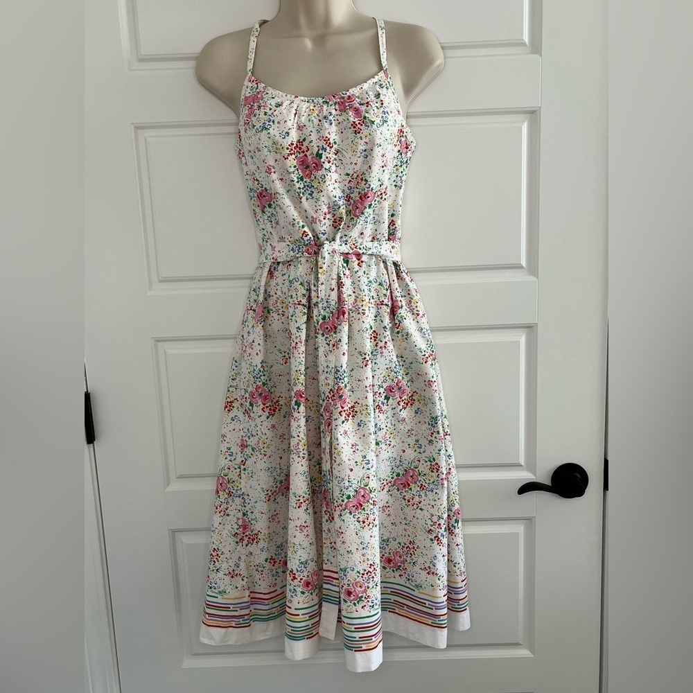 Vintage 70s Lanz Originals Floral Sundress Rainbow Colorful Cottagecore Size S